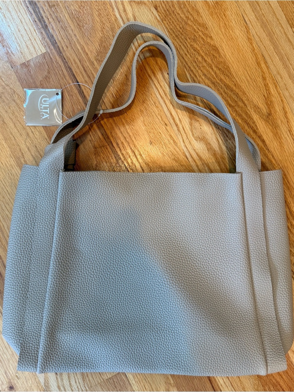 ULTA Taupe Pebbled Tote Bag Magnetic Closure Medium Gold Hardware Double Handles